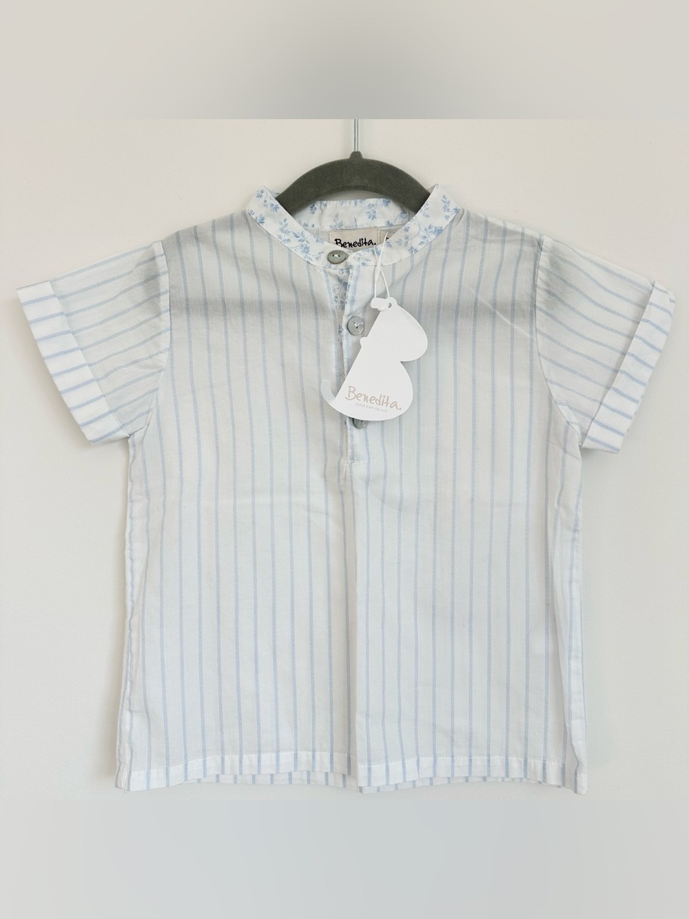 Brand New w Tags! BENEDITA Light Blue Pinstripe Harvest Shirt Floral Collar 3Y